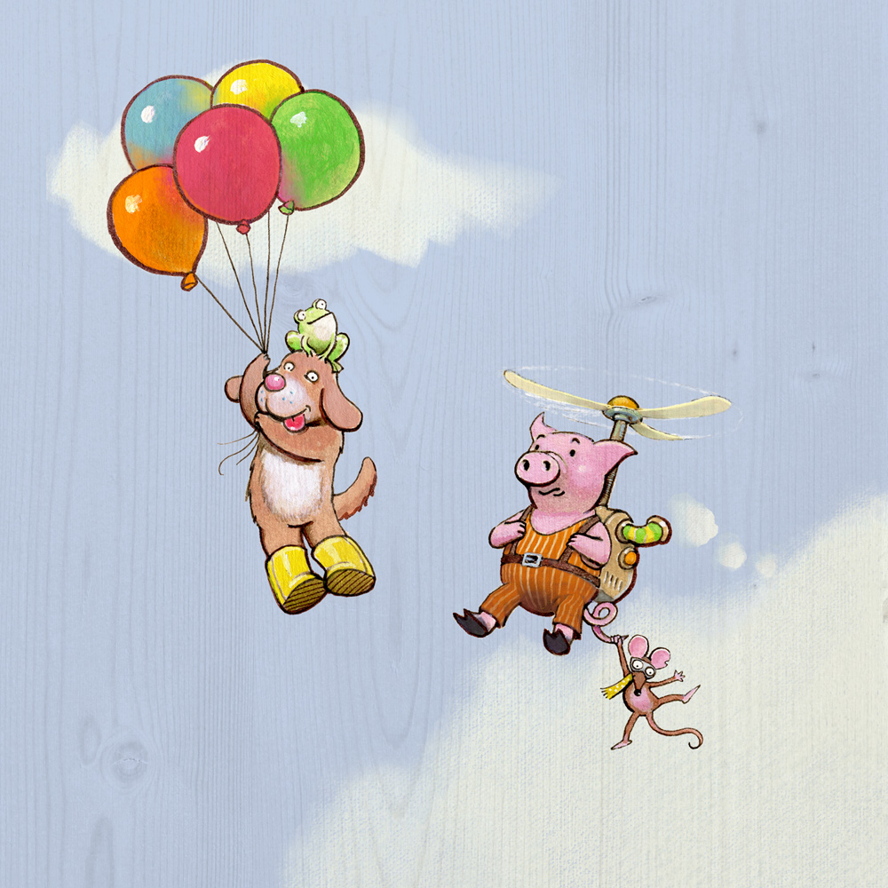 Ballons - Druck auf Holz