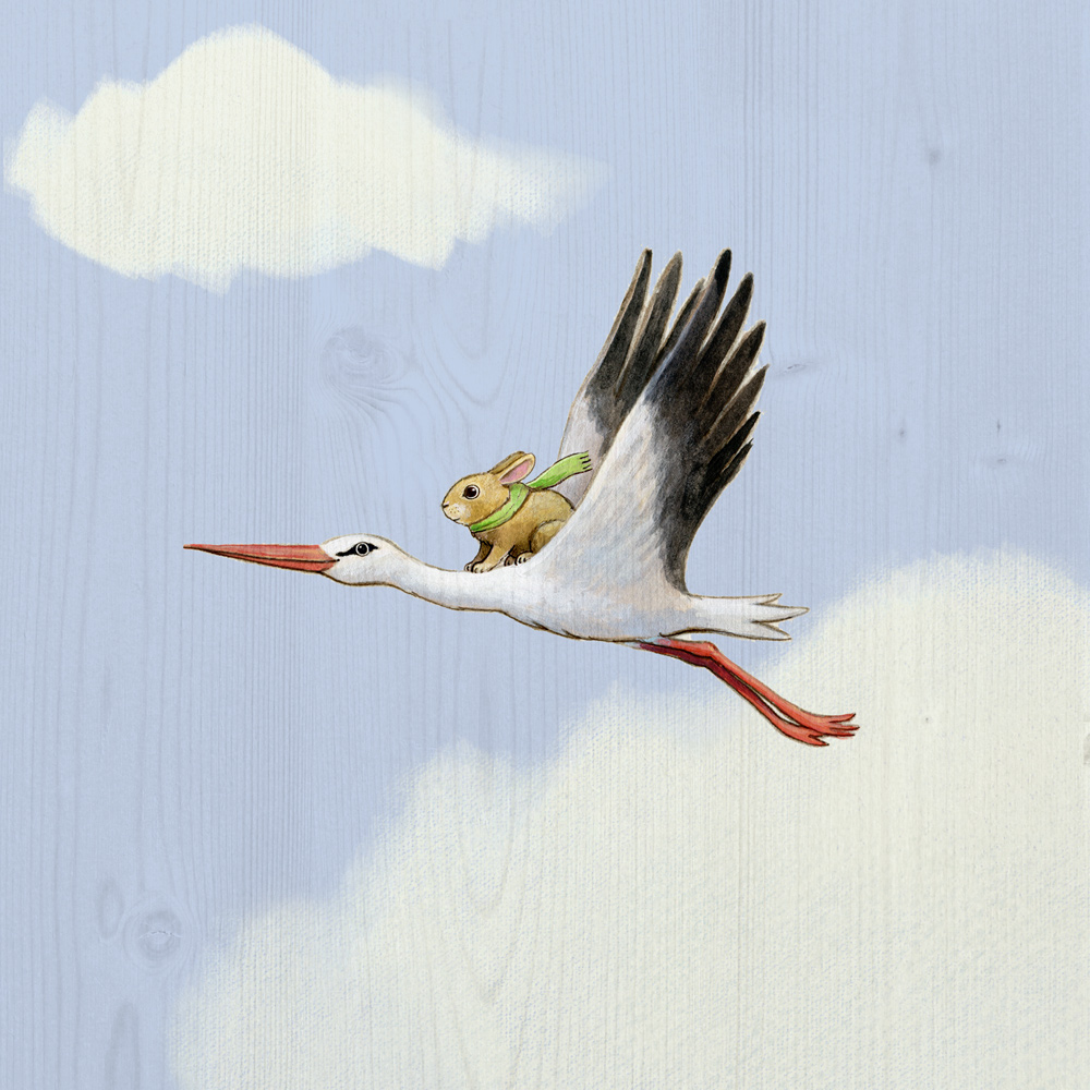 Storch - Druck auf Holz